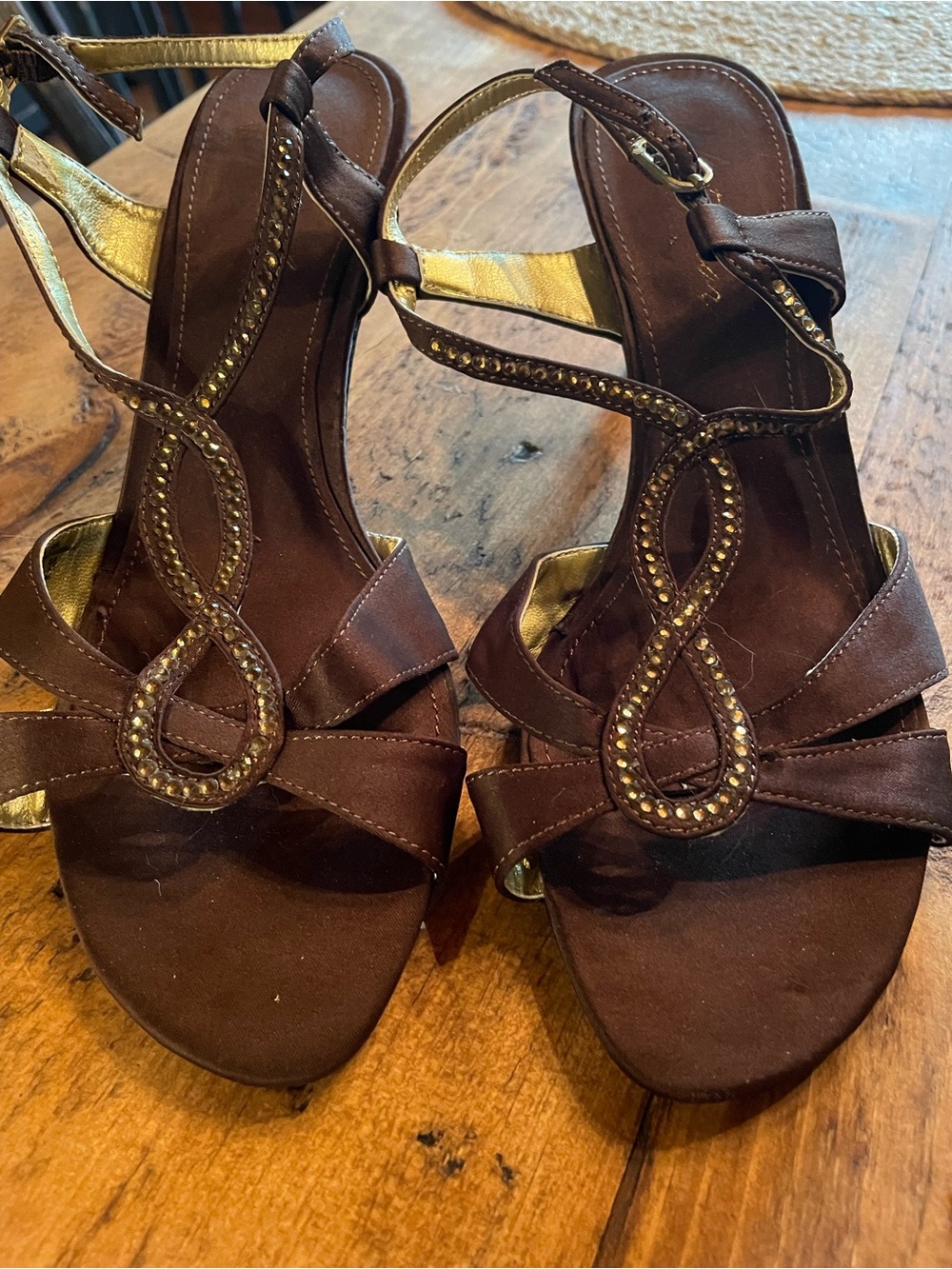 Metaphor Brown Strappy Heeled Sandals with Gold Accents